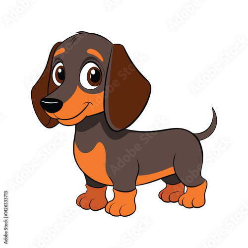 Adorable Dachshund puppy with large eyes and a happy expression vector illustration isolated on white background
