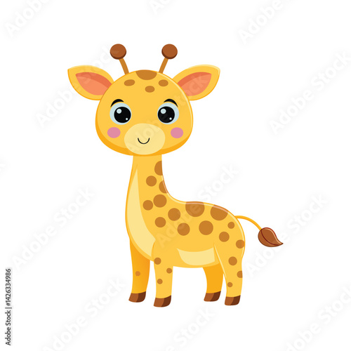 Adorable giraffe cub with playful expression Vector illustration isolated on white background