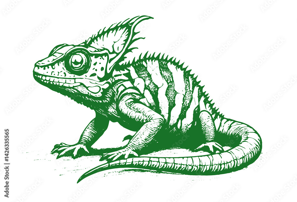 Obraz premium Chameleon lizard sketch engraving vector illustration. engraving illustration of chameleon