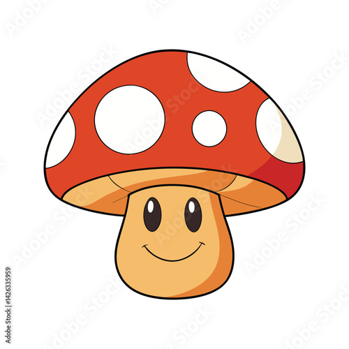 Adorable mushroom character with a happy face vector illustration isolated on white background