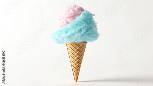 A single cotton candy cone with pink and blue candy on a plain white surface in a studio setting created with generated ai