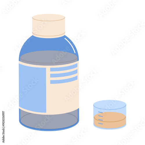 Cough syrup glass bottle. Flat vector illustration isolated on white