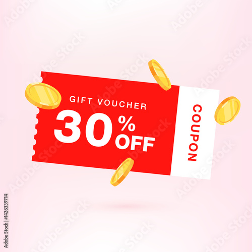 3D Discount Gift voucher with coupon. coupon vector. discount coupon. Gift card coupon 3d design with discount percent. 