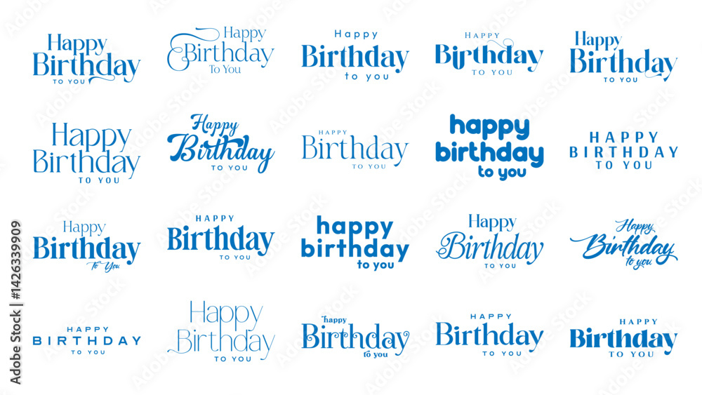 Obraz premium Happy Birthday text vector, Happy Birthday text template. Birthday greeting text. Birthday wishes template design in vector eps file. 