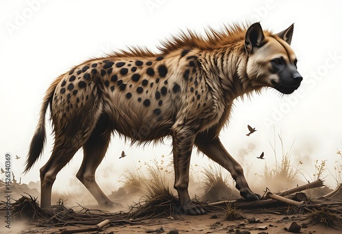 Double Exposure of Wild Hyena in Landscape