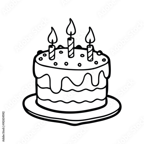 Birthday cake with candles and decorative icing silhouette isolated on white background