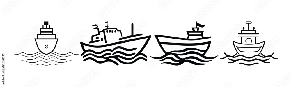 Collection of Simple Black and White Boat Illustrations Collection of Simple Black and White Boat Illustrations