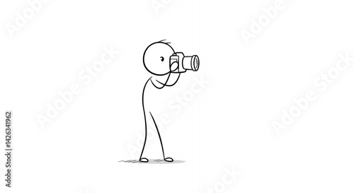 Stick Figure Taking Photo with Camera Comic Illustration
