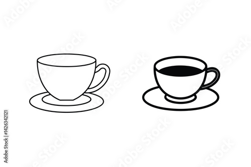 Cup And Saucer Line Art Illustration Black And White Design Elements
