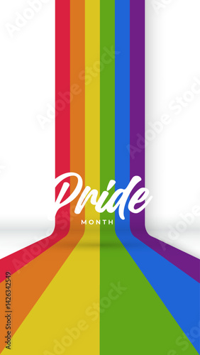 Pride Month Banner With Rainbow Gradient Ribbon Background. Celebrating Pride Month Web Banner Design. Trendy Pride Banner with Pride Month Text and Colorful Rainbow.