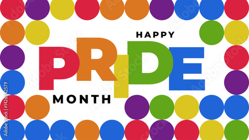 Pride Month Banner With Rainbow Gradient Ribbon Background. Celebrating Pride Month Web Banner Design. Trendy Pride Banner with Pride Month Text and Colorful Rainbow.