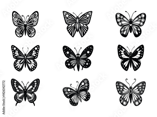 Wallpaper Mural Black and white butterfly silhouettes isolated on white background Torontodigital.ca