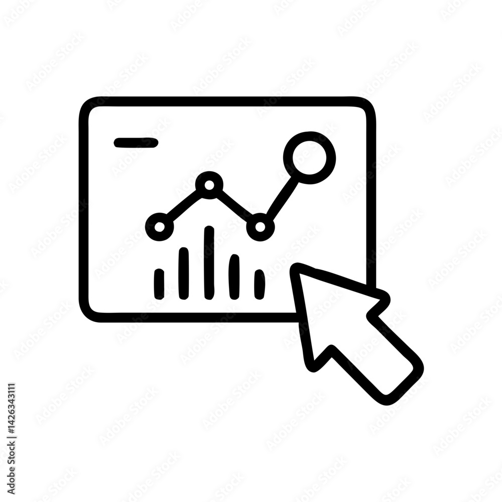 Analytics Icon with Graph and Cursor Pointer  