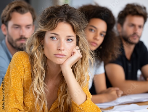 Bored group, uninterested, meeting