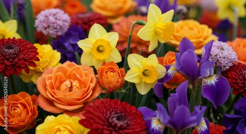 Wallpaper Mural Vibrant Blossom Symphony: A Colorful Floral Collection - Spring blooms, vibrant hues, nature's beauty, floral arrangement, joyful celebration. Symbolizing: renewal, growth, beauty, happiness, hope Torontodigital.ca