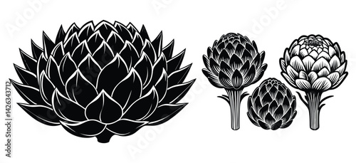 Beautiful and vibrant artichoke with delicate purple hues showing intricate petal formations isolated on transparent background
