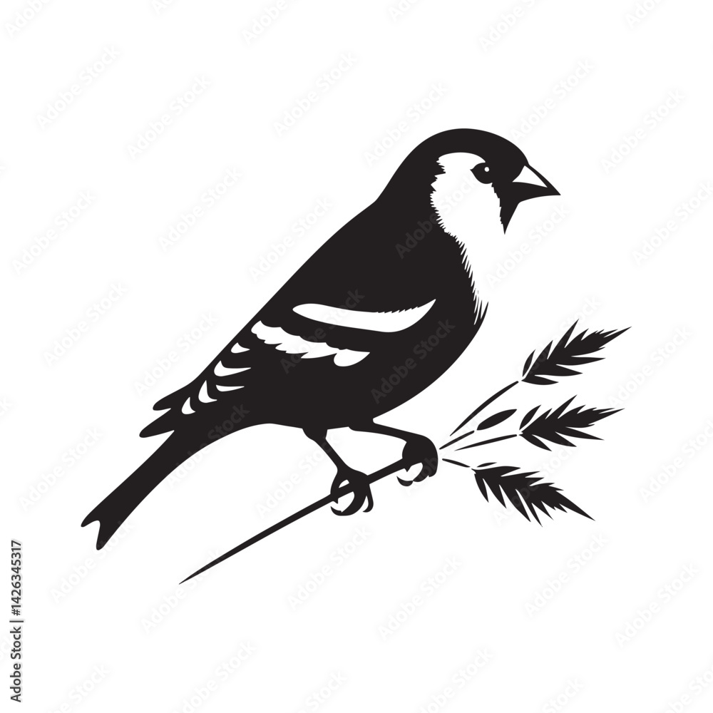 Obraz premium Charming American Goldfinch Silhouette Vector - Vibrant Bird Design Perfect for Nature Art - Minimalist American Goldfinch Illustration.