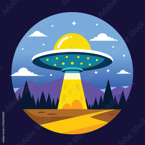 A cartoon of a spaceship with a blue planet on the top