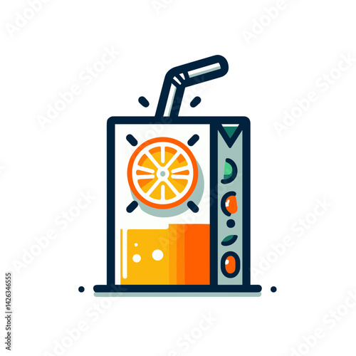 Vector illustration of a refreshing juice box with a straw and a slice of orange