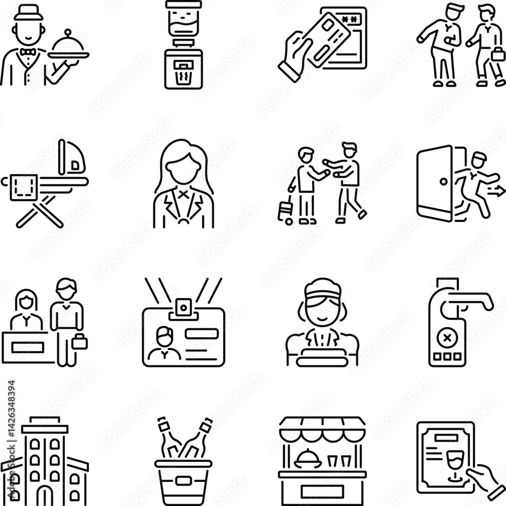 Fototapeta premium Collection of Linear Style Hotel Services Icons