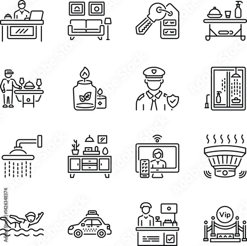 Set of Linear Style Hotel Amenities Icons 

