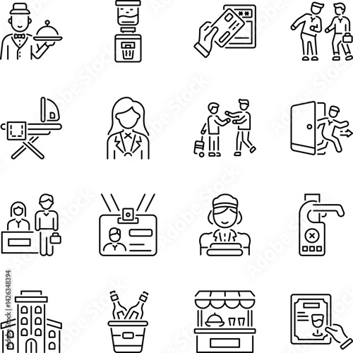Collection of Linear Style Hotel Services Icons 
