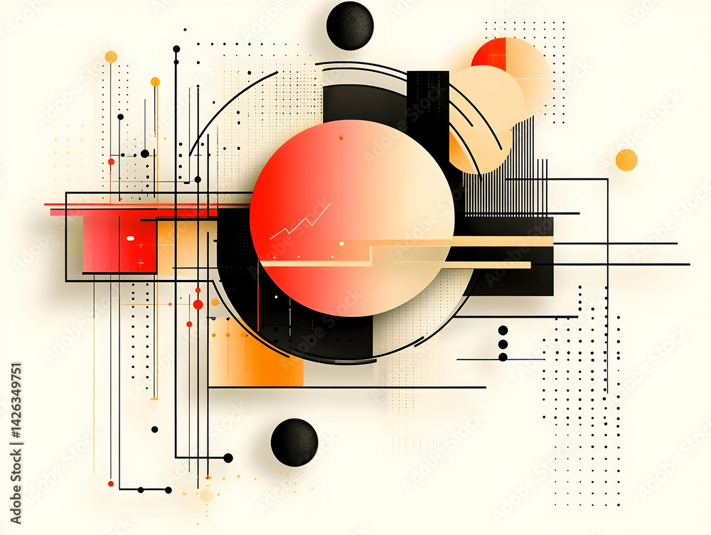 Obraz premium Modern abstract design with geometric shapes and muted colors featuring circles lines and squares