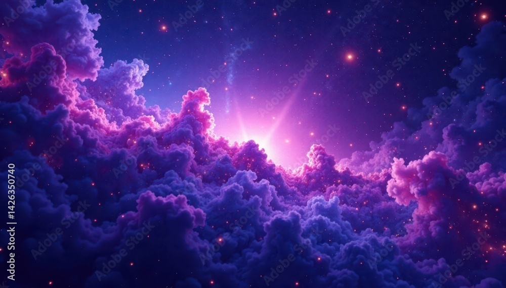 Fototapeta premium Cosmic Nebula Background with Swirling Purple and Blue Gas, celestial, cosmos