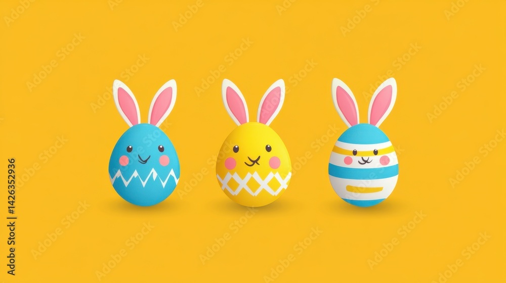 Obraz premium Brightly colored Easter greeting card with modern flat illustrations