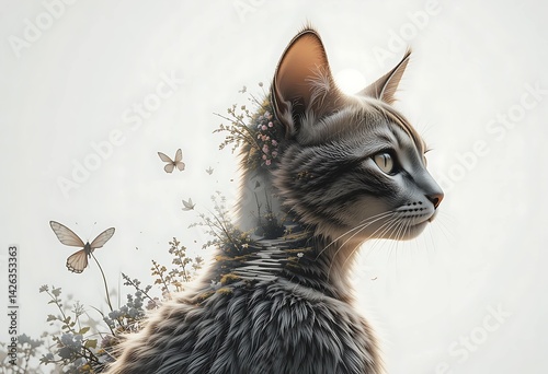 Double Exposure of Stray Cats in the Landscape