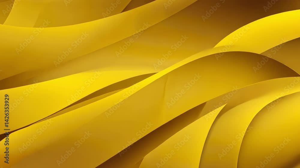 A vibrant yellow abstract design with flowing wave patterns.