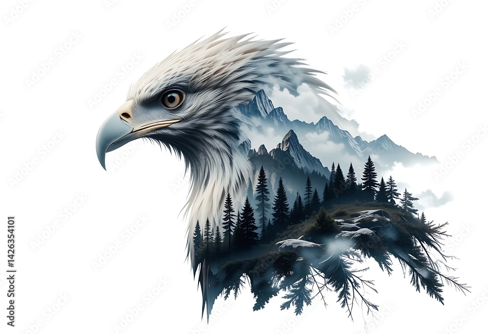 Fototapeta premium Double Exposure of Wild Eagle in Landscape