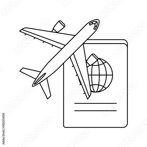Airplane with passport icon. Air travel and tourism item.