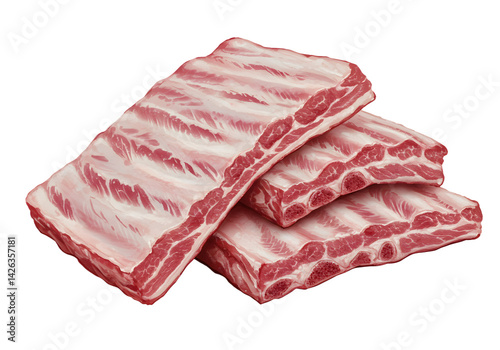 Raw pork spare ribs isolated on transparent background