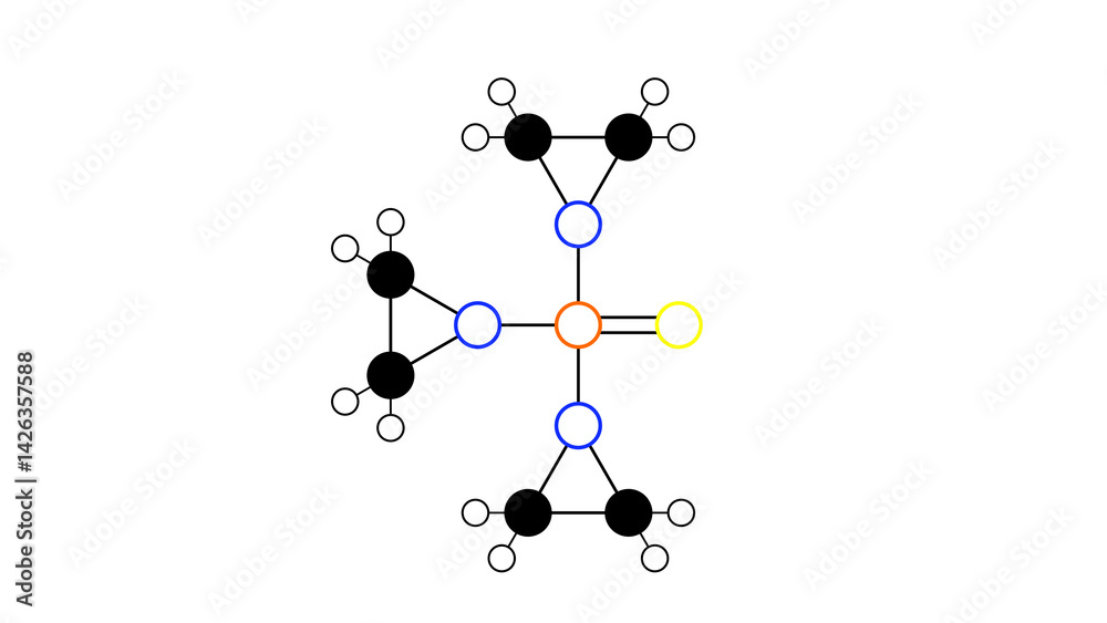 thiotepa molecule, structural chemical formula, ball-and-stick model, isolated image alkylating agent thiotepa molecule, structural chemical formula, ball-and-stick model, isolated image alkylating agent