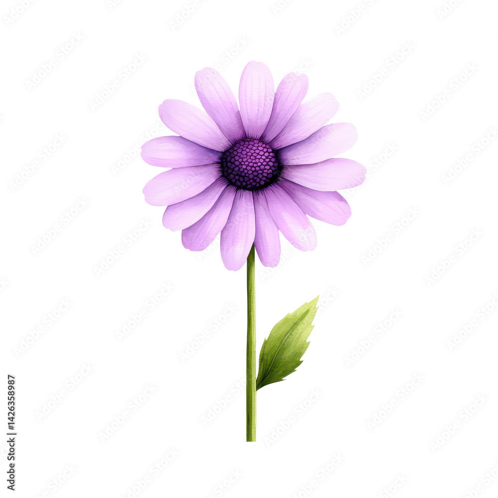 A beautiful purple flower with delicate petals and green leaves. isolated against a transparent background. A beautiful purple flower with delicate petals and green leaves. isolated against a transparent background.