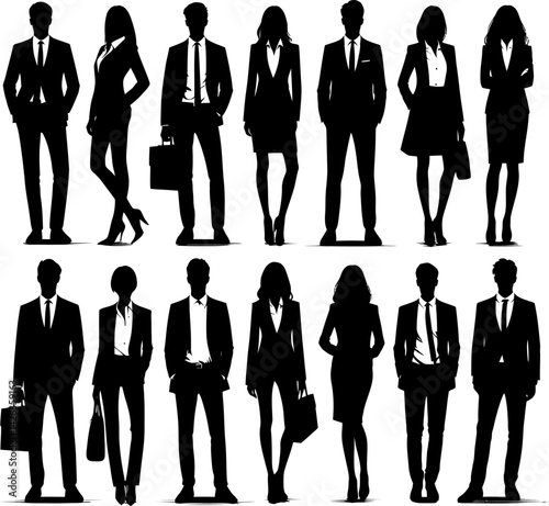 Collection of Business Professionals Silhouettes  Diverse Poses for Corporate Designs