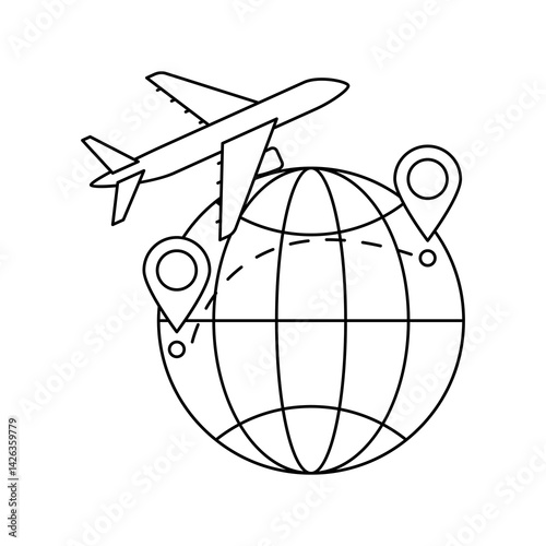 Airplane with globe icon. Air travel and tourism item.