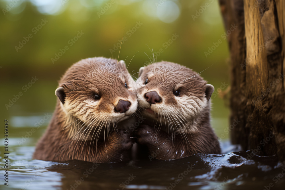 Two otters love each other, so sweet and cute, animals. Two otters love each other, so sweet and cute, animals.