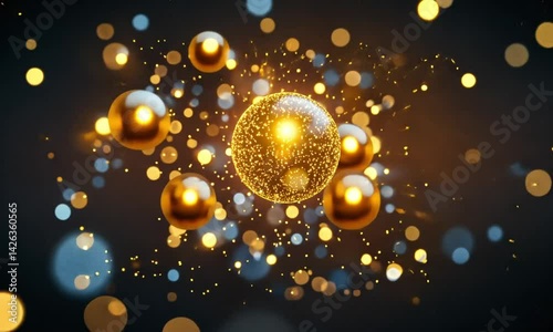 Vivid animation of radiant spheres bursting from deep blue background made with Generative AI technology