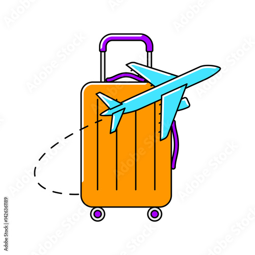 Airplane with suitcase icon. Air travel and tourism item.