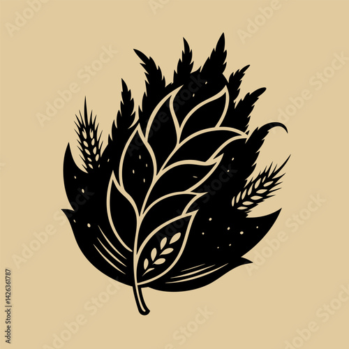 Botanical Silhouette of Autumn Leaves and Wheat in  Design