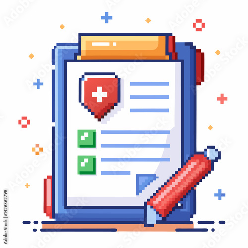 Pixel Art Medical Document Retro Style Healthcare Checklist Illustration
