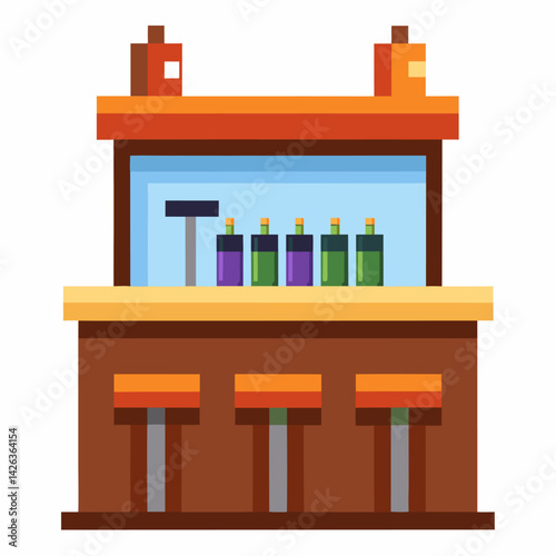 Colorful Bar Counter with Stools and Bottles  Illustration