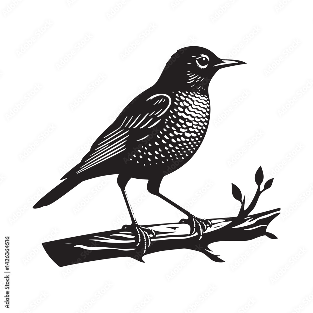 Fototapeta premium Elegant American Robin Silhouette Vector: Vibrant Songbird Design - Illustration of American Robin bird - Minimalist Bird Art.