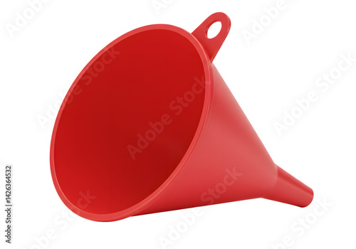 Plastic funnel with red color isolated on transparent background