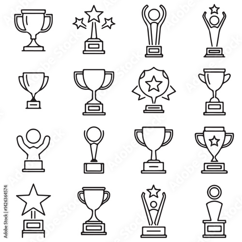 trophy cup black vector silhouettes, award cup, WINNING ICONS, champion trophy Trophy cup 
 icons outline silhouette set	

