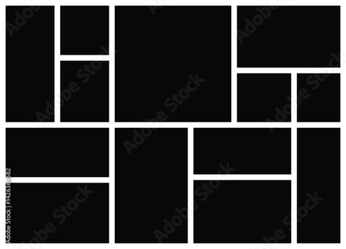 Modern photo collage grid template with a portfolio design. Background and mosaic frame layout perfect for social media, websites, and digital projects. This versatile picture collage with mood board