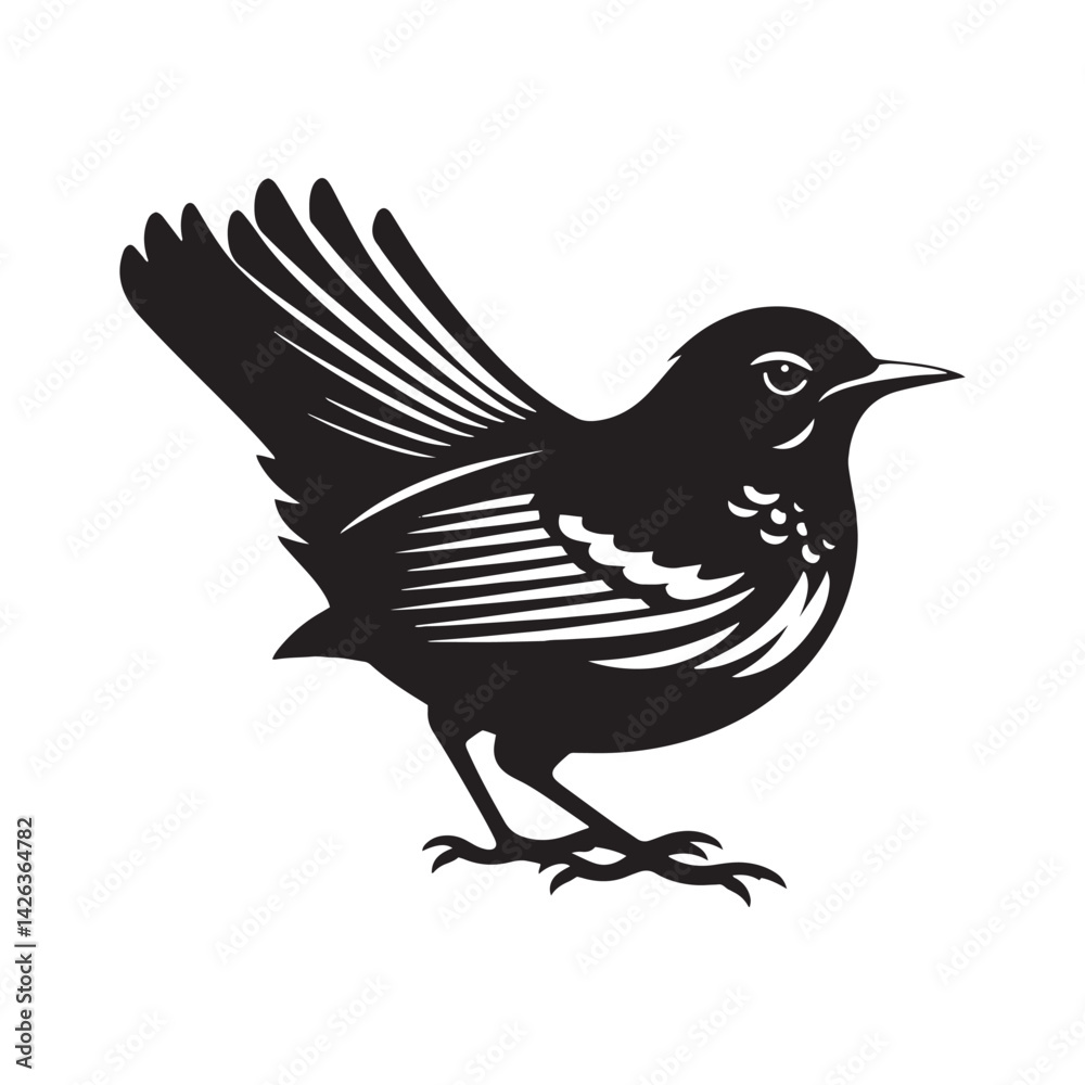 Obraz premium Elegant American Robin Silhouette Vector: Vibrant Songbird Design - Illustration of American Robin bird - Minimalist Bird Art.