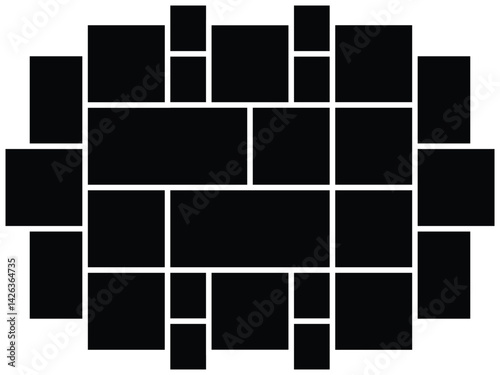 Geometric diamond collage photo frame template for modern wall art display. Grid and texture layout with tilted square photo Frames. Background and mood board for portfolio, photography showcase, web.